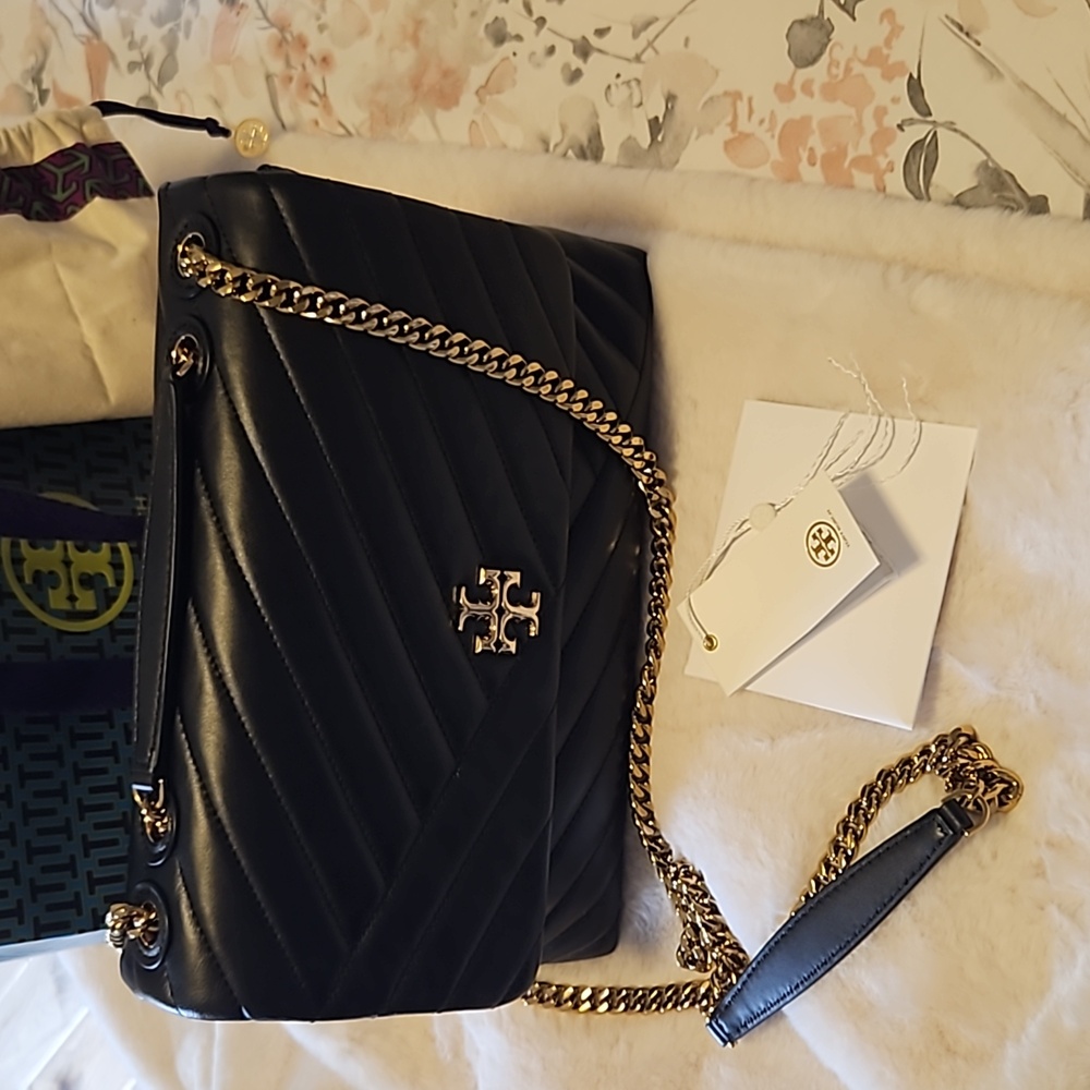 Tory Burch Black Quilted Bag with Gold Chain